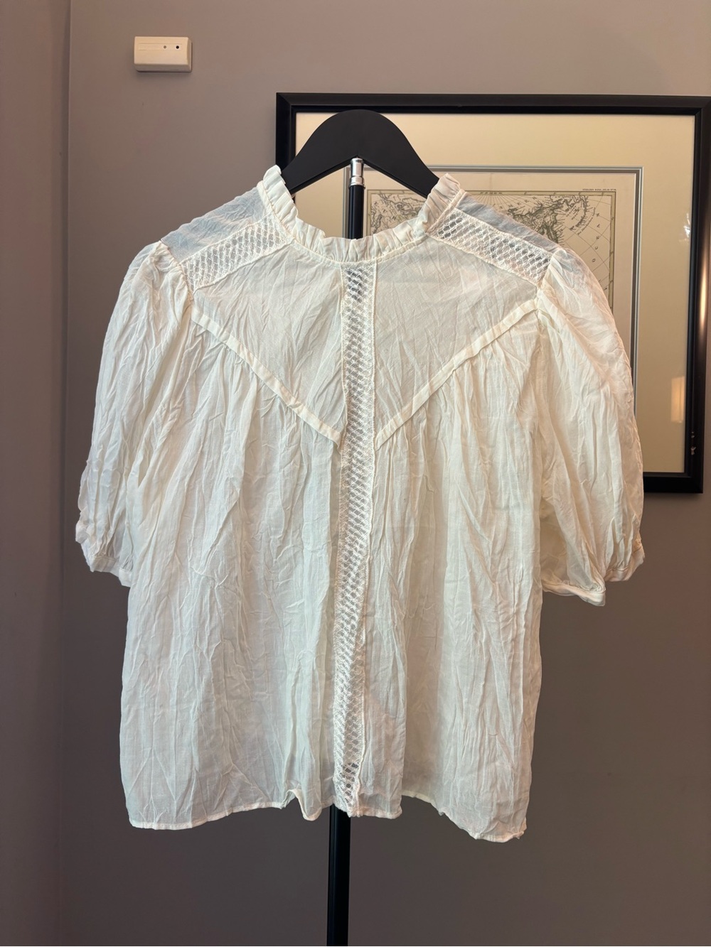 Zara Women's White Lace-Trim Puff Sleeve Blouse